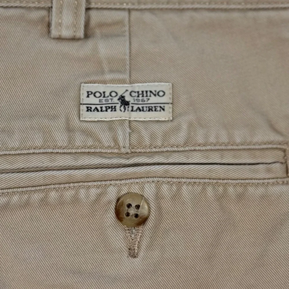 Vintage Polo Ralph Lauren Chino Shorts Mens 36 Tan Pleated Cotton Khaki 8 Inseam